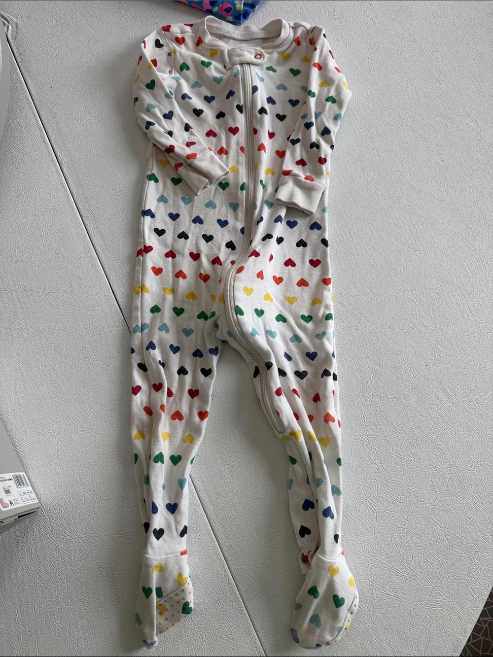 Primary White Footed One-Piece with Rainbow Heart Print
